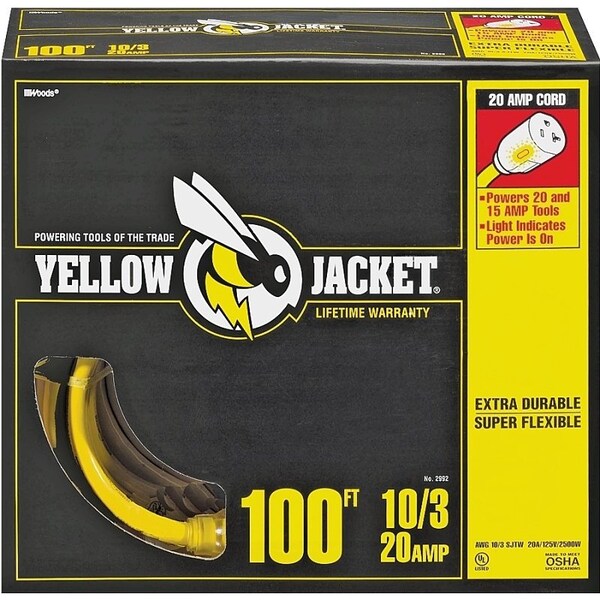 Cci Extension Cord, 10 AWG Cable, 100 ft L, 20 A, 125 V, Yellow 2992 Zoro